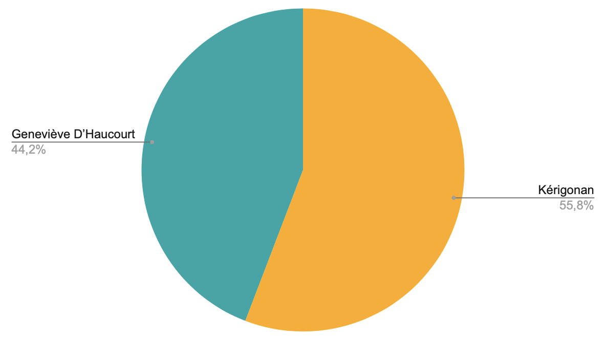 Diagramme circulaire donnant la répartition des votes entre Mathieu Donnart et Allée Verte