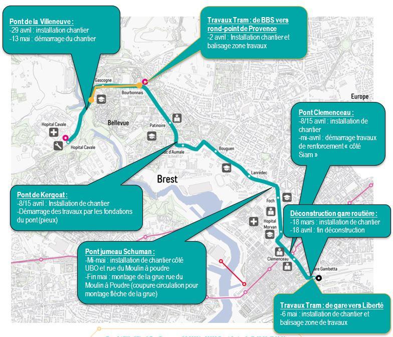 Dates de démarrage des travaux Infras Tram et ponts